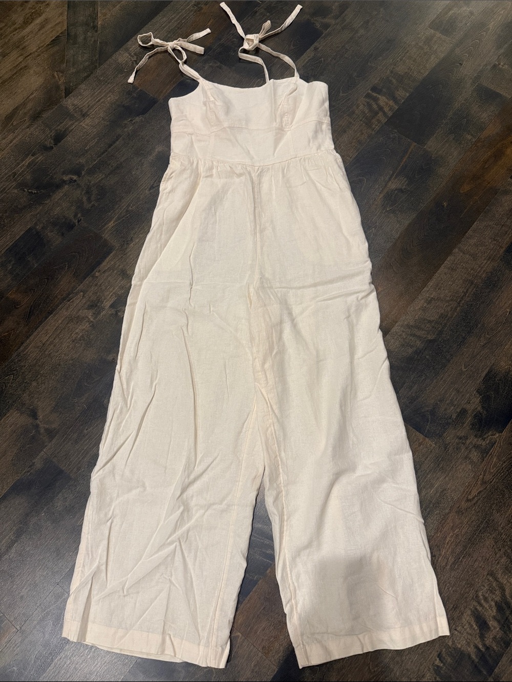 Old Navy Cream Tie-Strap Linen Blend Wide-Leg Jumpsuit
